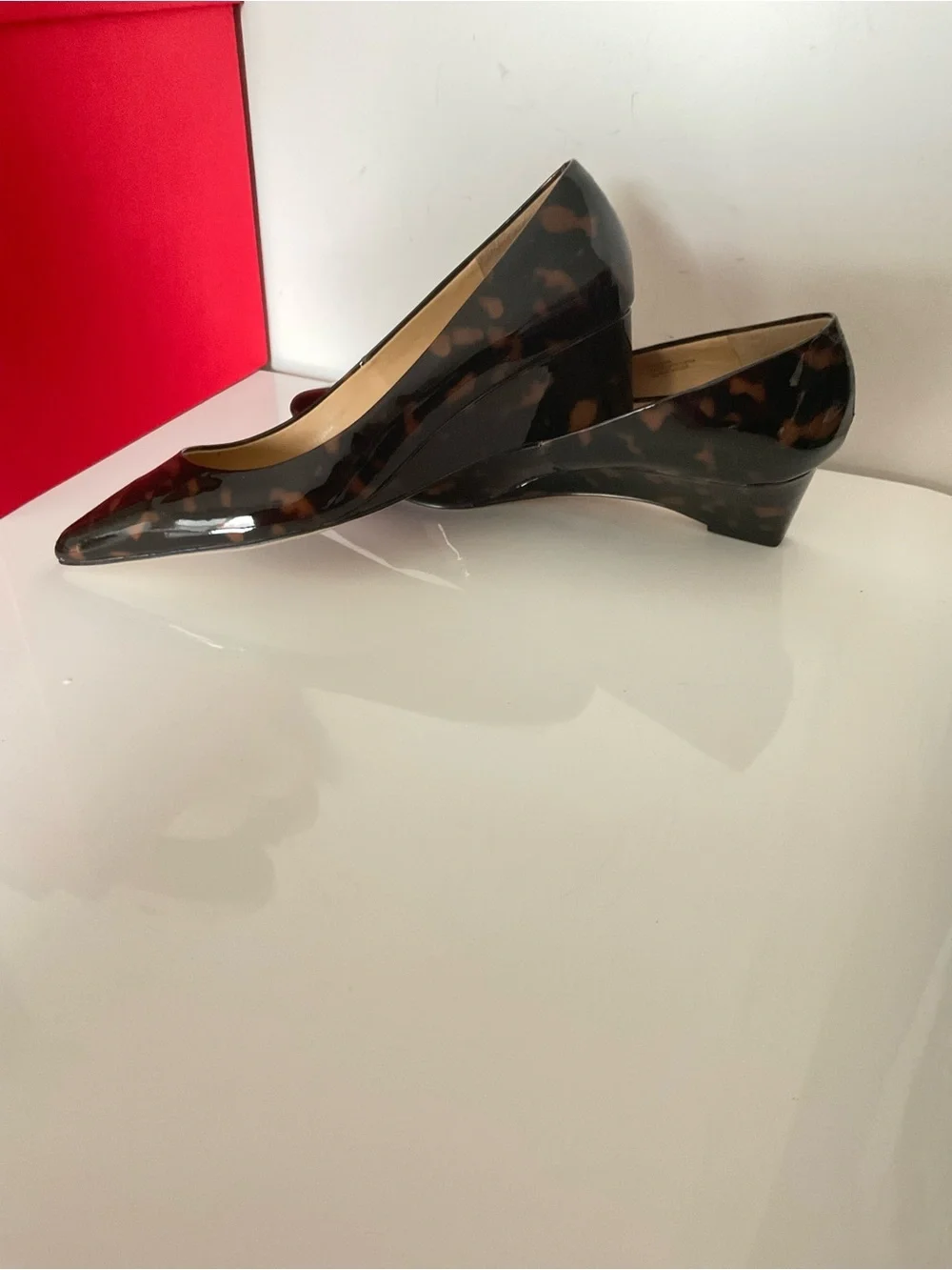Talbots Tortoiseshell Patent Wedge Pumps - Brown/Black Size 10